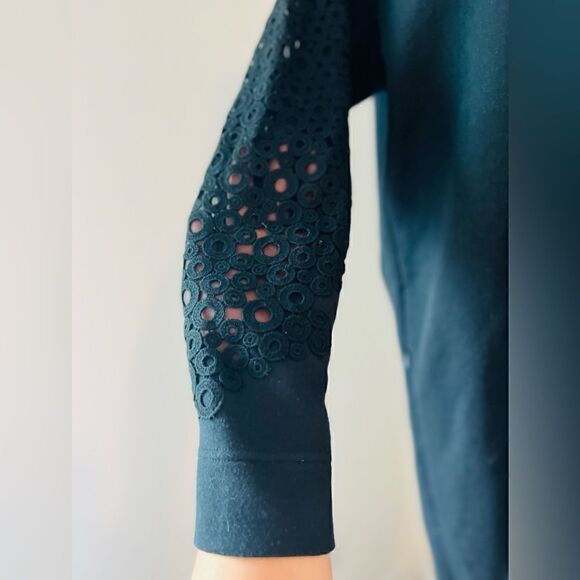 AKRIS PUNTO BERGDORF GOODMAN BLACK LONG SLEEVE DRESS WITH LACE SLEEVES SIZE 10 - Picture 3 of 10